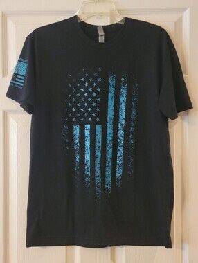Next Level Apparel Black Tee with Distressed Blue Flag Graphic
